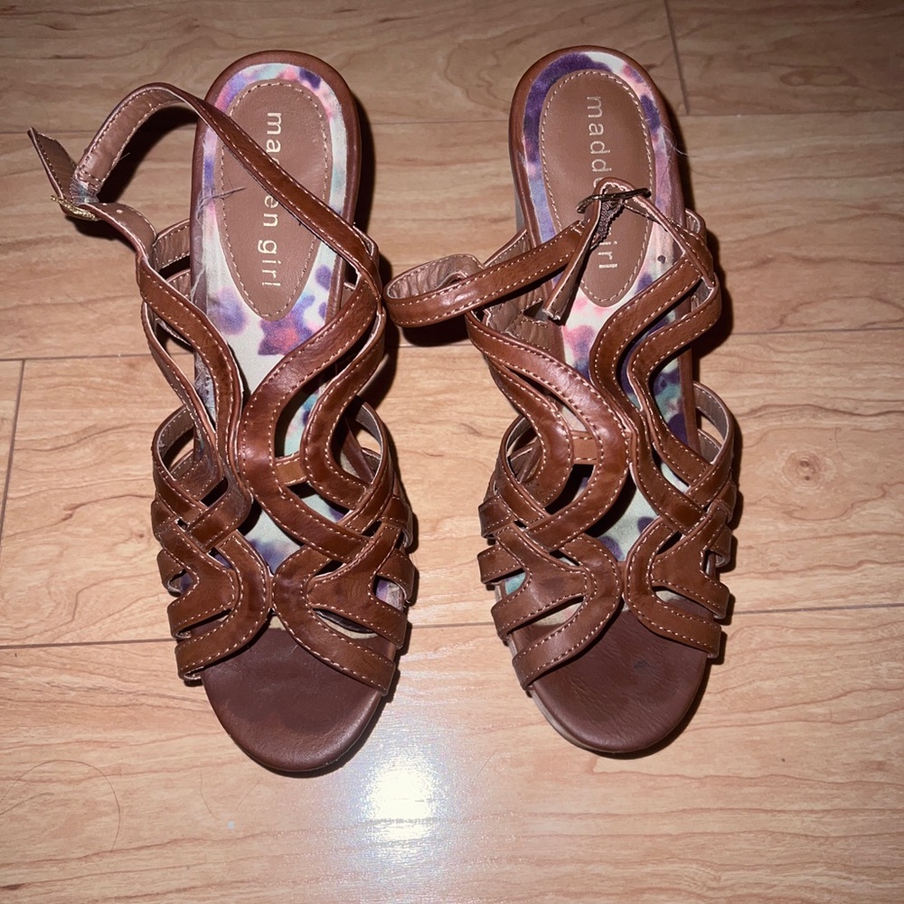 Brown Leather Strap Wedges